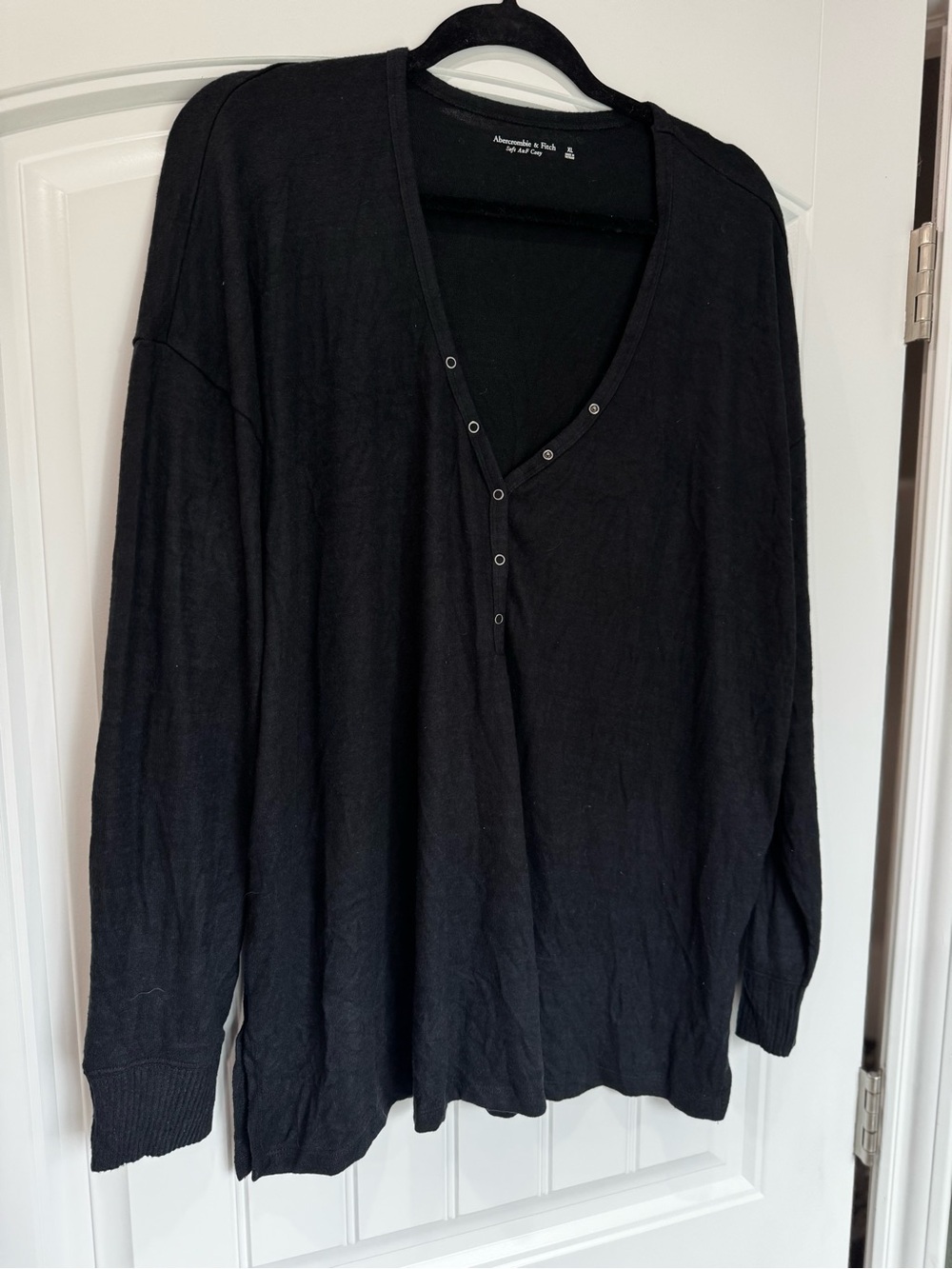 Abercrombie & Fitch Soft A&F Cozy Black Henley Long Sleeve Top XL